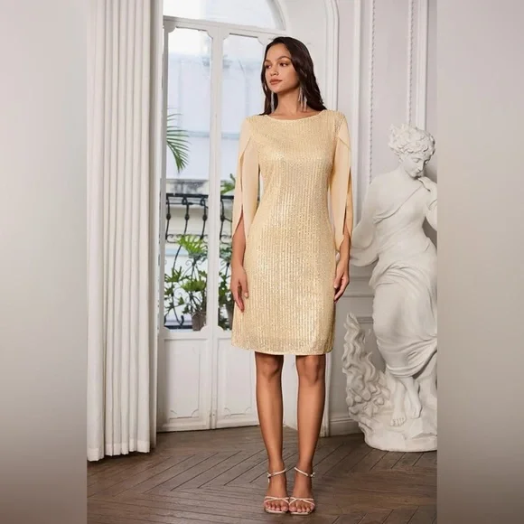 NWT: GRACE KARIN SequinSparkly Cocktail Party Dress Champagne Gold Size Medium - Picture 3 of 5